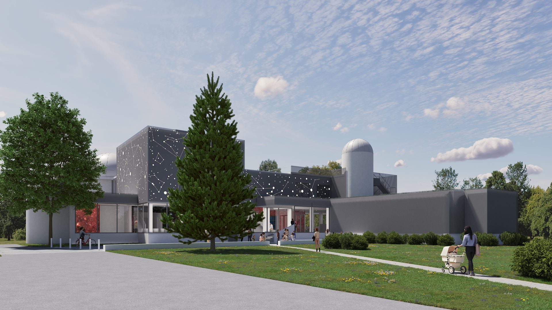 Hvězdárna a planetárium Hradec Králové - vizualizace hvězdné fasády